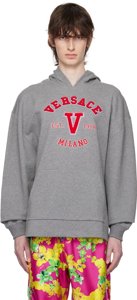 Versace: Gray Embroidered Hoodie 